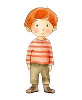 acquerello ragazzo con rosso capelli. acquerello bambino in piedi a pieno altezza. carino bambino ragazzo vettore
