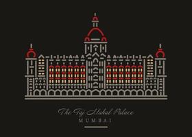 taj Hotel edificio nel mumbai linea illustrazione. vettore