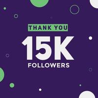 15k follower grazie modello di celebrazione colorato social media banner di raggiungimento di 15000 follower vettore