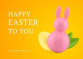 Pasqua vacanza celebrazione 3d saluto carta coniglietto giocattolo uovo primavera le foglie design modello realistico illustrazione vettore