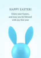 contento Pasqua 3d saluto carta blu coniglietto testa lungo orecchie design modello realistico illustrazione vettore