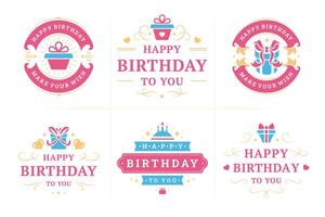 contento compleanno vacanza rosa Vintage ▾ emblema e distintivo impostato per saluto carta design piatto vettore