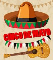 Poster design Cinco de Mayo con chitarra e cappello vettore