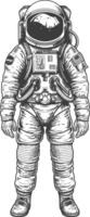 astronauta pieno corpo immagini utilizzando vecchio incisione stile corpo nero colore solo vettore