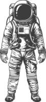 astronauta pieno corpo immagini utilizzando vecchio incisione stile corpo nero colore solo vettore
