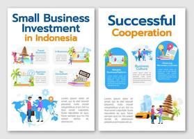 investimento per piccole imprese in modello di brochure indonesiano. flyer, booklet, stampa depliant, copertina con illustrazioni lineari. layout di pagine vettoriali per riviste, relazioni annuali, manifesti pubblicitari