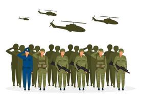 illustrazione vettoriale piatto regime militare. metafora del sistema politico Forma di governo. dittatura degli ufficiali militari. governo durante il conflitto bellico. personaggi dei cartoni animati dell'istituzione dell'esercito