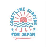 esplorando fare surf con un' giapponese torcere Groovy Asia maglietta design vettore