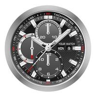 realistico orologio orologio pannello di controllo argento nero viso rosso freccia bianca numero su isolato design classico lusso moda per uomini vettore