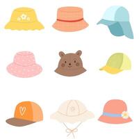 impostato di figli di estate cappello. estate Panama cappello per bambini. cappelli, moda, estate concetto vettore