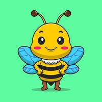 carino miele ape in piedi cartone animato icona illustrazione animale natura icona isolato piatto vettore