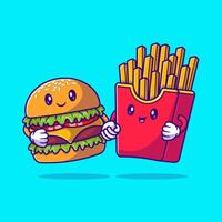 carino hamburger e patatine fritte nel migliore amici divertente cartone animato icona illustrazione. cibo oggetto icona isolato vettore