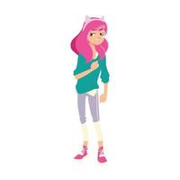 ragazza con i capelli rosa carattere cultura giovanile vestiti, disegno vettoriale