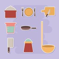 set di icone di cucina su sfondo viola vettore