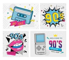 set poster di stile retrò anni novanta con icone vettore