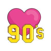 segno degli anni novanta con icona isolata di stile retrò del cuore vettore