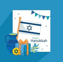 felice hanukkah con teiera e icone vettore