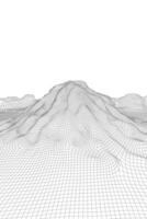 astratto wireframe paesaggio sfondo. 3d futuristico maglia montagne. anni 80 retrò illustrazione. cyberspazio tecnologia valli. vettore