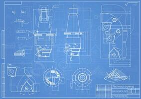 meccanico ingegneria disegni su blu sfondo. rubinetto Strumenti, noioso. tecnico design. coperchio. planimetria. illustrazione. vettore