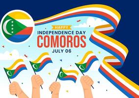contento comore indipendenza giorno illustrazione su 6 luglio con Comore agitando bandiera nel nazionale vacanza piatto cartone animato sfondo design vettore