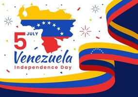 contento Venezuela indipendenza giorno illustrazione su 5 luglio con bandiere, Palloncino e coriandoli nel memoriale vacanza piatto cartone animato sfondo vettore