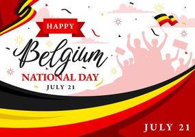 contento Belgio indipendenza giorno illustrazione su luglio 21 con agitando bandiera e nastro nel nazionale vacanza piatto cartone animato sfondo design vettore
