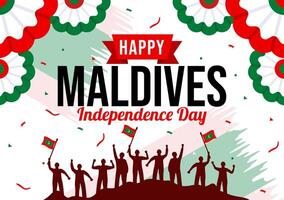 contento Maldive indipendenza giorno illustrazione su 26 luglio con Maldive ondulato bandiera e nastro nel piatto cartone animato sfondo design vettore