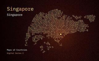 un' carta geografica di Singapore raffigurato nel zeri e quelli nel il modulo di un' cerchio. il capitale, Singapore città, è mostrato nel il centro di il cerchio vettore