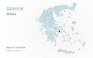 un' carta geografica di Grecia raffigurato nel zeri e quelli nel il modulo di un' cerchio. il capitale, Atene, è mostrato nel il centro di il cerchio vettore