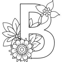 alfabeto B colorazione pagina con il fiore, B lettera digitale schema floreale colorazione pagina, abc colorazione pagina vettore