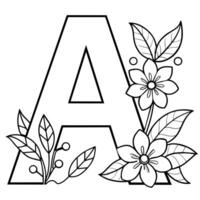 alfabeto un' colorazione pagina con il fiore, un' lettera digitale schema floreale colorazione pagina, abc colorazione pagina vettore
