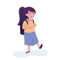 ragazze andando per elementare o mezzo scuola illustrazione. contento allievi Tenere libri circondato di autunno le foglie isolato su bianca. collezione di bambini con zaino o Borsa vettore