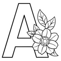 alfabeto un' colorazione pagina con il fiore, un' lettera digitale schema floreale colorazione pagina, abc colorazione pagina vettore