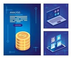 imposta poster di dati di analisi con icone di affari vettore