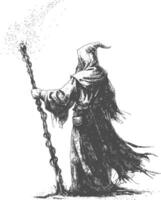 elfo mage o negromante con magico personale immagini utilizzando vecchio incisione stile vettore