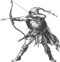 elfo guerriero con arco immagini utilizzando vecchio incisione stile vettore