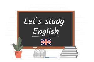 bandiera con lascia studia inglese frase scritto su il lavagna, formazione scolastica concetto, inglese linguaggio corsi concetto, illustrazione vettore