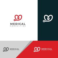 medico cuore logo design modello. battito cardiaco logo. vettore