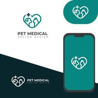 creativo animale domestico medico cura logo design. vettore