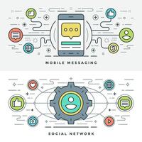 piatto linea sociale media e mobile messaggistica. illustrazione. vettore