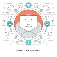 piatto linea e-mail marketing concetto illustrazione. moderno magro lineare ictus icone. vettore