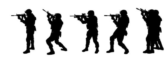 silhouette collezione di maschio soldato trasporto macchina pistola arma. vettore