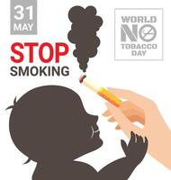 il pericoli di Seconda mano Fumo vicino bambini per mondo no tabacco giorno vettore