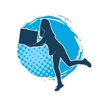 silhouette di un' sottile giovane femmina sollevamento cartone scatola vettore