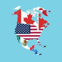 carta geografica di il mondo con bandiera e carta geografica di nord America. illustrazione. vettore