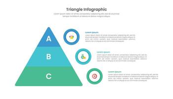 piatto triangolo Infografica con 3 opzioni per attività commerciale presentazione. vettore