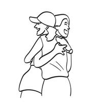 donna abbracciare sua amico con Sorridi illustrazione mano disegnato isolato su bianca sfondo vettore