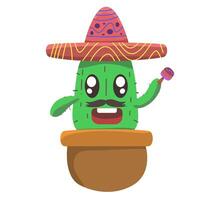 grafico illustrazione di cactus con sombrero cappello e tubo, Perfetto per a tema sudoccidentale disegni, messicano fiesta inviti, o strambo deserto illustrazioni. grande per adobe disegni. vettore