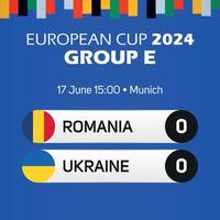 Romania vs Ucraina europeo calcio campionato gruppo e incontro tabellone segnapunti bandiera Euro Germania 2024 vettore