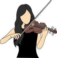 un' bellissimo dai capelli lunghi femmina musicista indossare un' nero vestito è giocando un' bellissimo violino melodia vettore